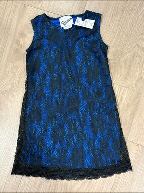 Size 6 Random Hearts Girls Blue & Black Lace Formal Dress